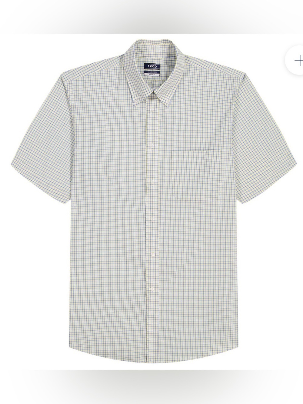 Izod Short Sleeve Button-Down Shirt in White and Blue Check